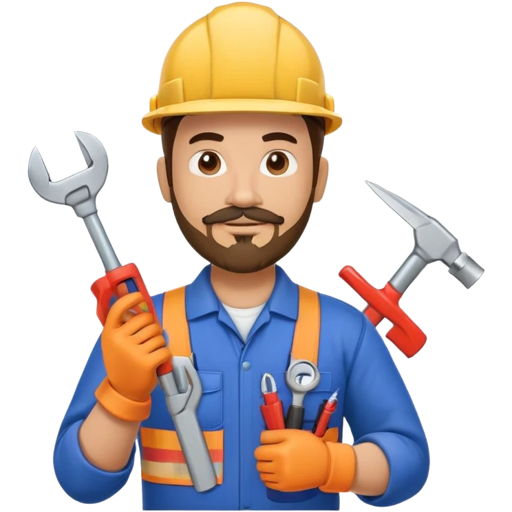 Hispanic HVAC technician with goatee beard as an action figure logo with HVAC tools emoji
