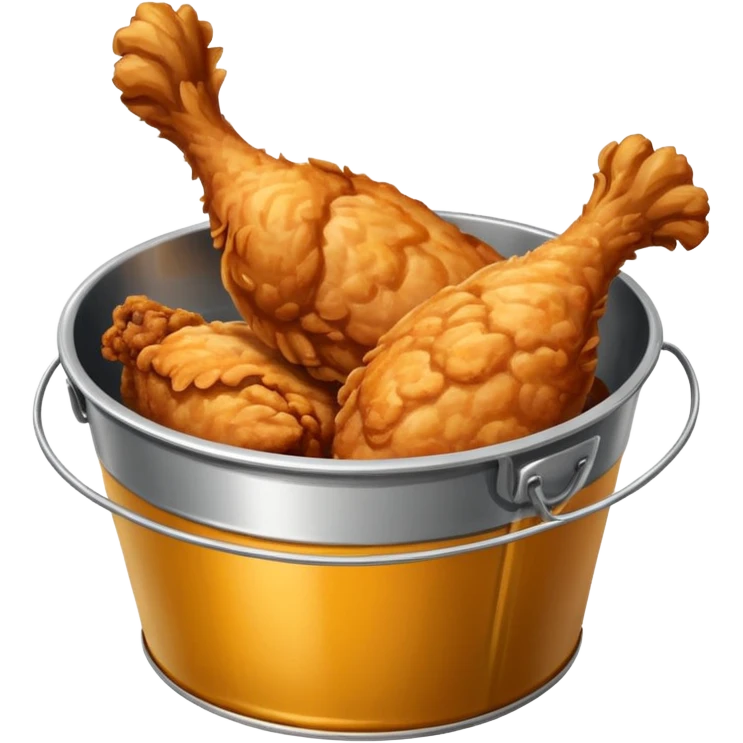 fried chicken in a silver steel bucket, slightly angled side perspective emoji