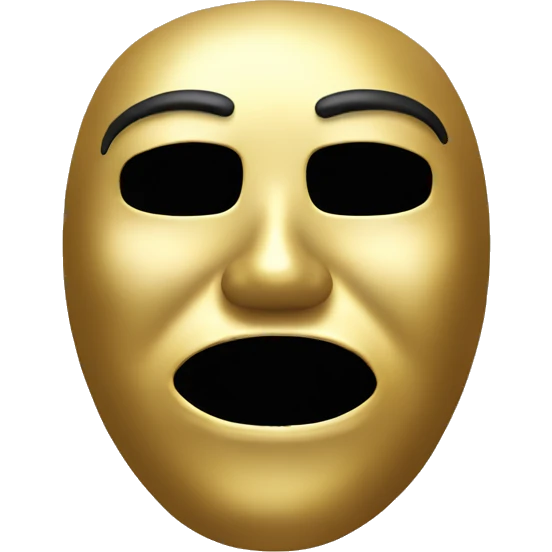 golden COMEDY MASK with black background with scary white eyes emoji