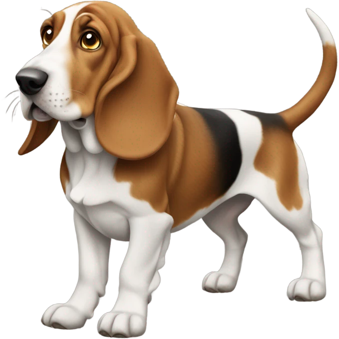 Basset hound mixed with beagle flying emoji