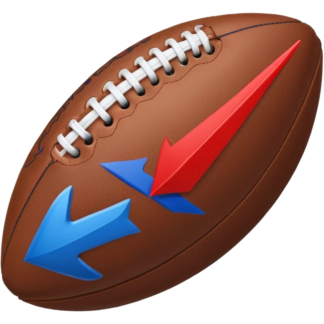 Uma bola de futebol americano com uma seta vermelha curva a indicar uma inversão de marcha abrupta. blue (#00A3E0) and red (#F9423A) emoji
