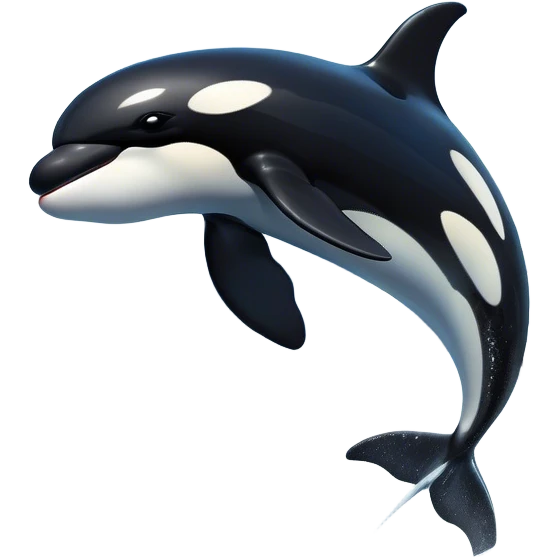 Meme-Worthy Breaching orca Portrait Emoji, Bursting powerfully out of the ocean with an impressive, high-energy leap, showcasing a sleek black-and-white body glistening with water droplets and dynamic, arched posture, Simplified yet exhilaratingly expressive features, highly detailed, glowing with a vibrant marine energy, high shine, bold and full of life, stylized with an air of untamed ocean spirit, soft glowing outline, capturing the essence of an orca mid-breach, radiating pure, unstoppable aquatic power! emoji