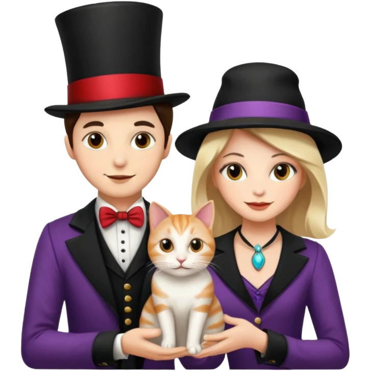 magician couple and their pet cat emoji