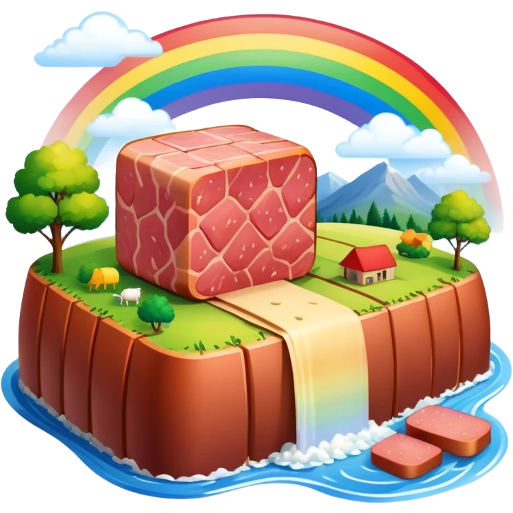 SPAM meat country landscape with rainbow  emoji
