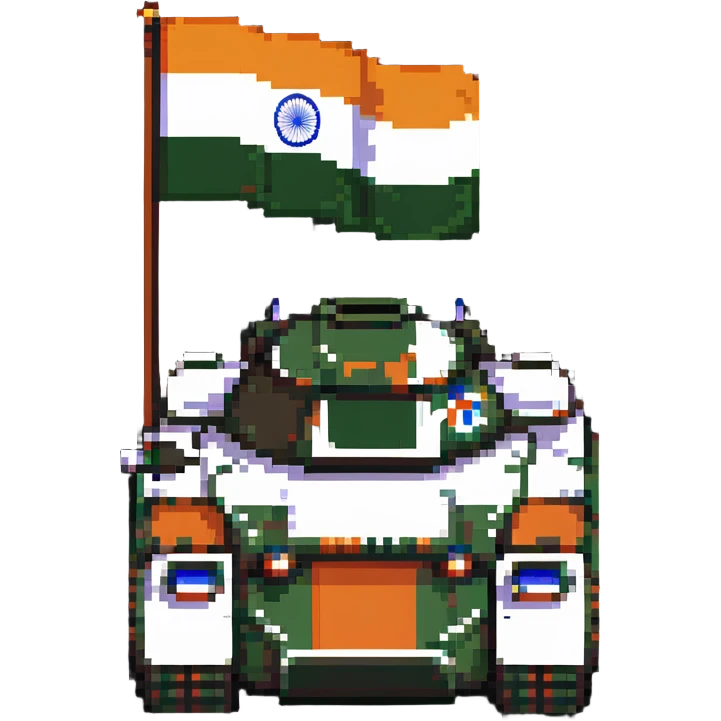 Indian Arjun battle tank with Indian flag colors in pixel art emoji