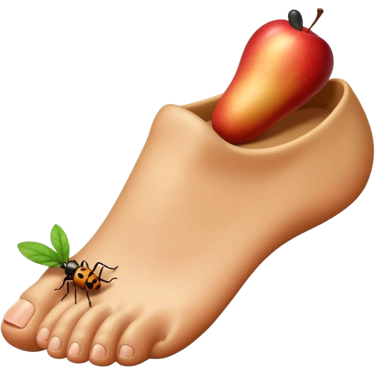 showing a cartoon human foot stepping on a small bug , slightly squished but cartoonish, no violence, playful Apple emoji style emoji