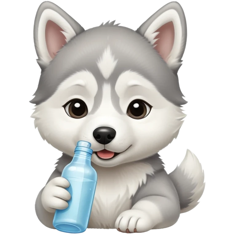 Baby husky puppy drinking bottle emoji