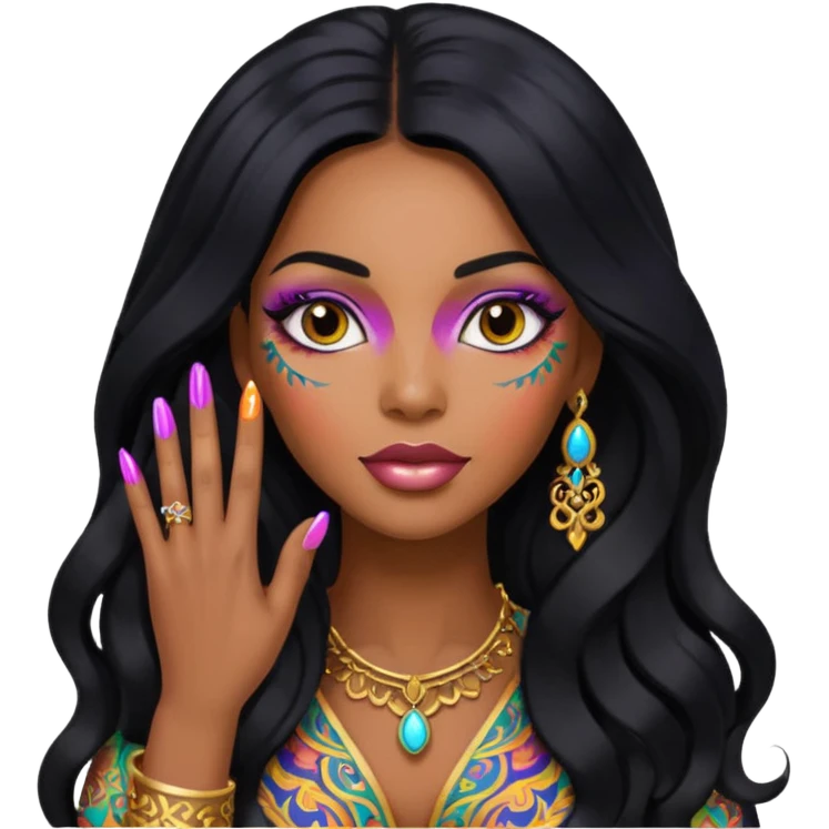 nail art black woman long hair emoji