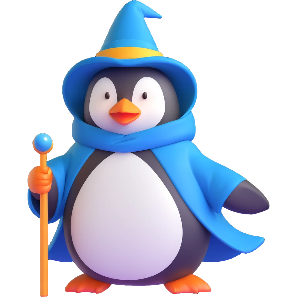 penguin wearing wizard robe and hat emoji