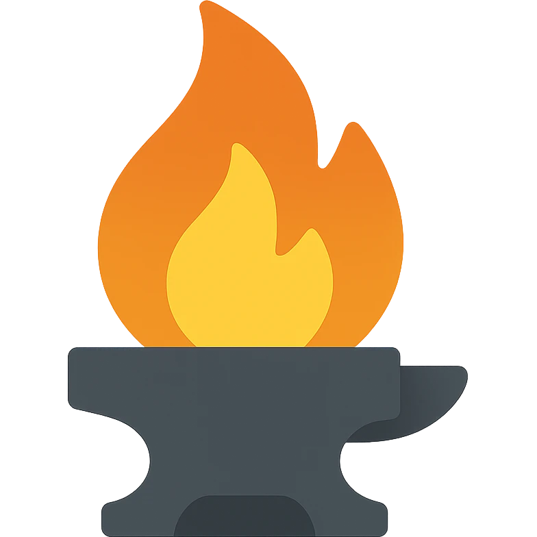 forge engineered industrial flame, lineal color icon style, clean, modern, color fill emoji
