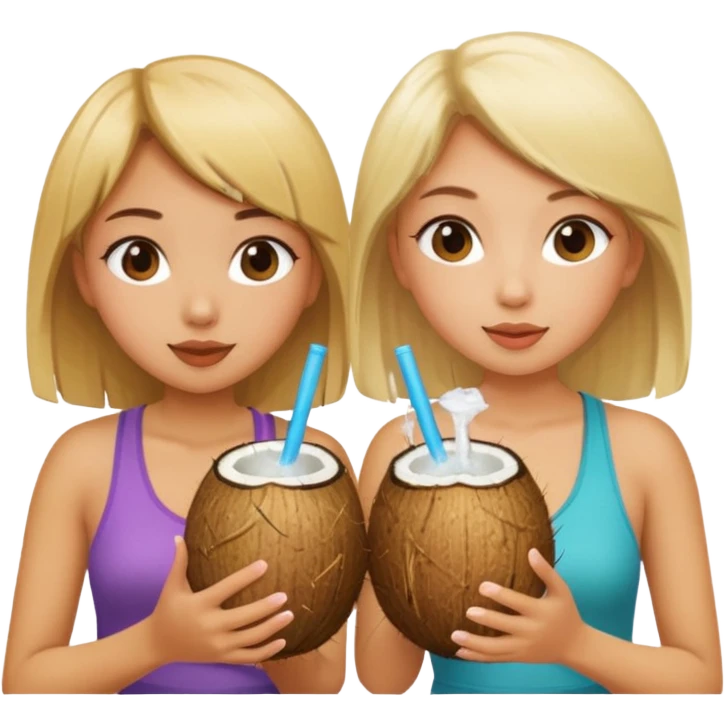 Two girls drinking out of a coconut one is Asian the other one is blonde  emoji