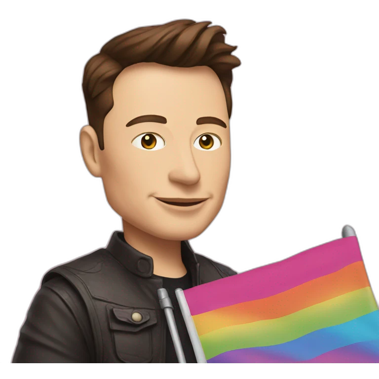 Elon Musk holding a Trans Pride Flag emoji