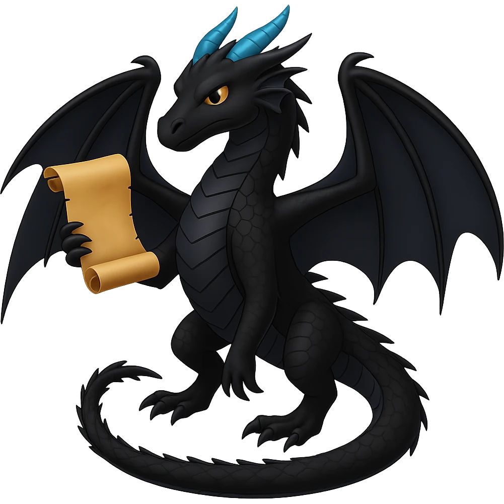 Edit the image to depict Darkstalker the NightWing dragon from Wings of Fire holding his animus scroll in emoji style with no background. Remove the background entirely to isolate the subject. emoji