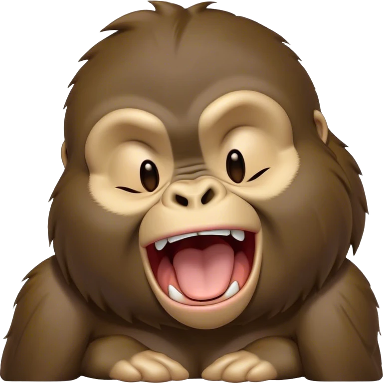 Cinematic Cute Yawning Gorilla Portrait Emoji, Head tilted slightly with a dramatic, wide-open yawn, showcasing a thick, velvety Fur with drowsy, half-closed eyes and a relaxed, open expression, Simplified yet irresistibly adorable features, highly detailed, glowing with a soft, cozy jungle glow, high shine, relaxed yet expressive, stylized with a dash of whimsical primate charm, soft glowing outline, capturing the essence of a drowsy yet affectionate guardian that appears ready to stretch out for a nap! emoji