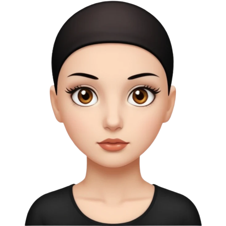Girl with brown eyes, black shaved her head , lashes  emoji
