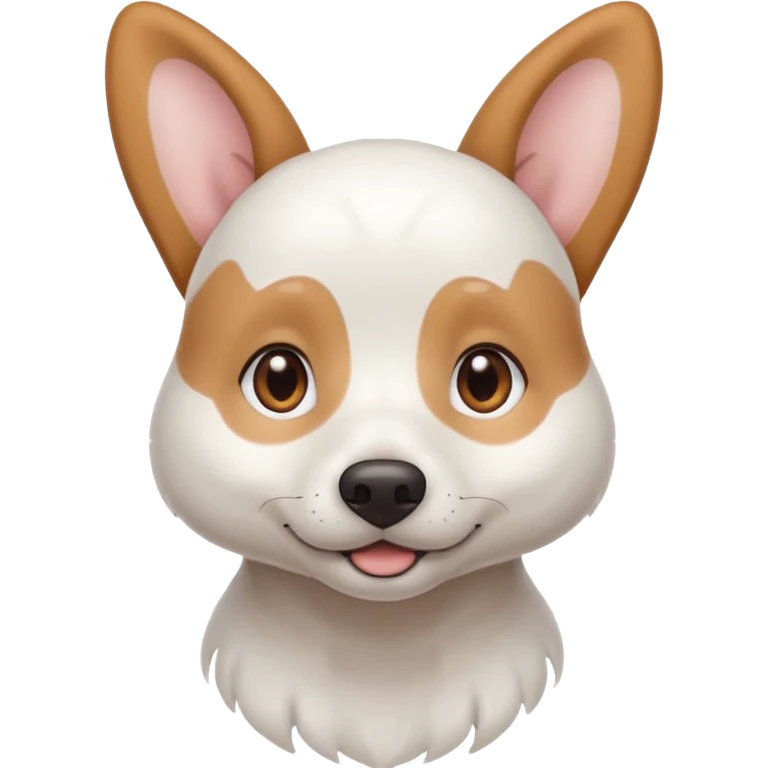 White dog with brown eyes and some long white body and white ears with brown spots curved on the sides emoji