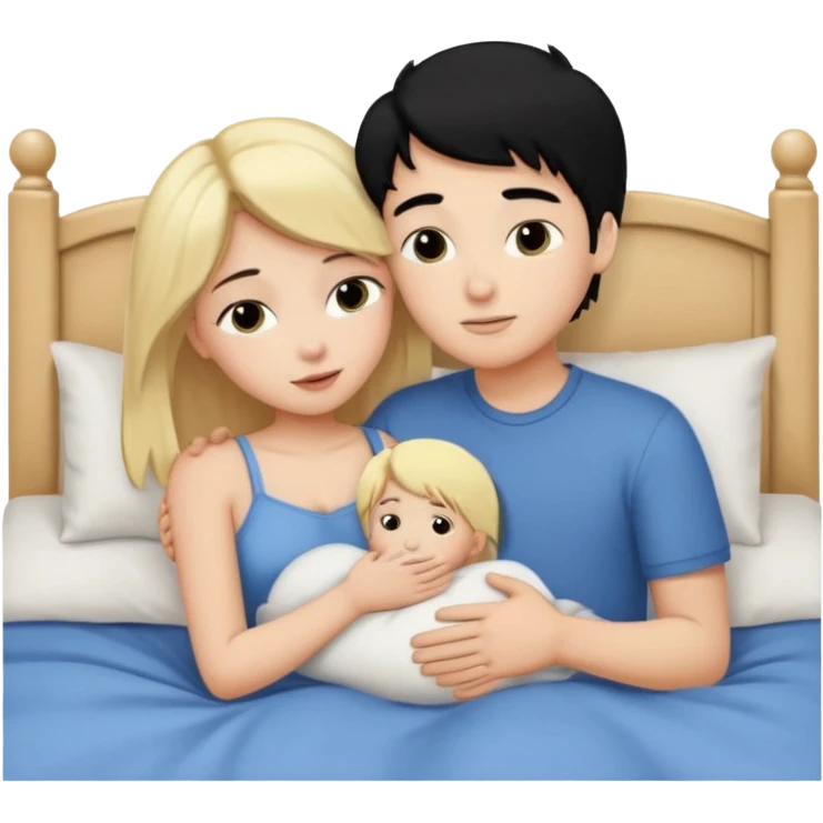 Blonde hair girl black hair boy. Cuddle n kissin in bed emoji