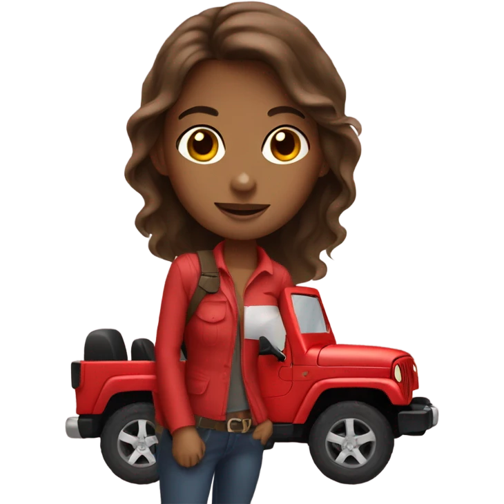 Brown haired girl in red jeep emoji