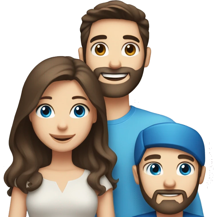 Happy couple : girl brown hair and blue eyes, boy dark brown hair and blue eyes with beard emoji