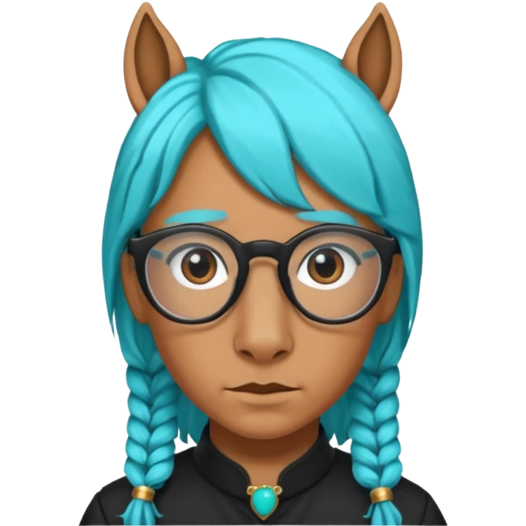 black horse head with turquoise hair and glasses emoji