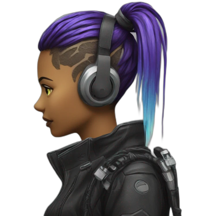 cyberpunk charcater lookign at phone backview emoji