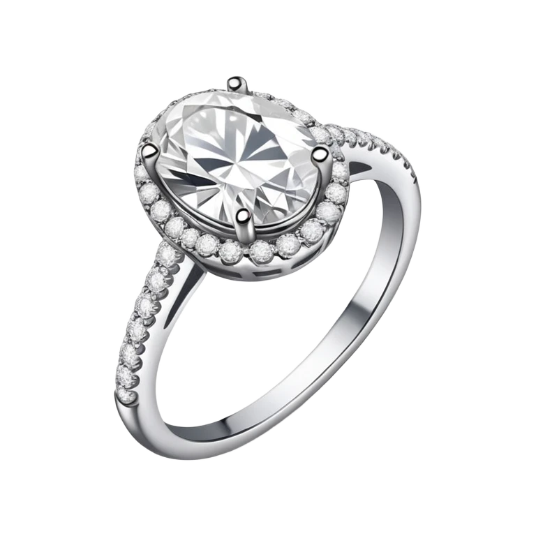 Oval diamond ring with silver and diamond band emoji