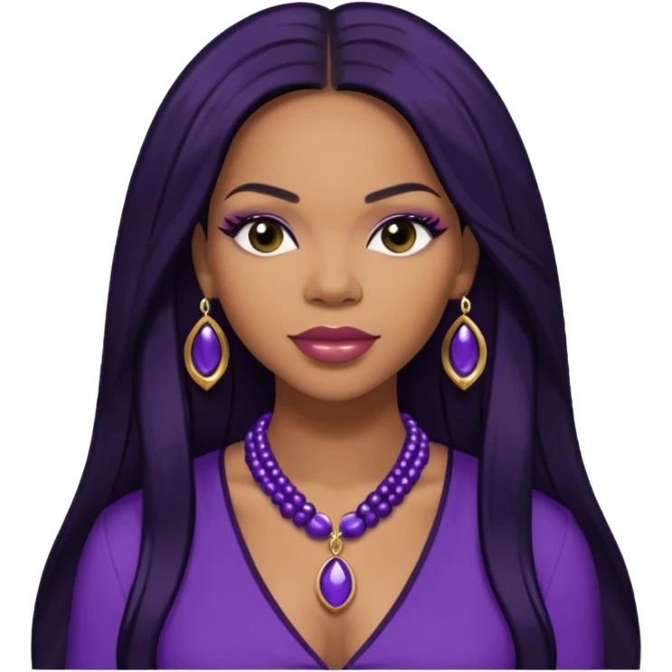 Tenitra Michelle Williams, R&B Singer (b.1979) from Destiny's Child with long jet black hair, medium dark skin, dark purple outfit emoji