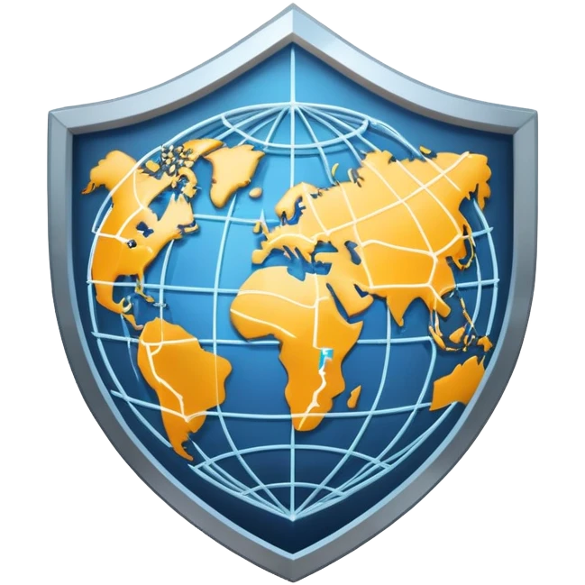 A secure VPN logo with shield, network connections and a globe emoji