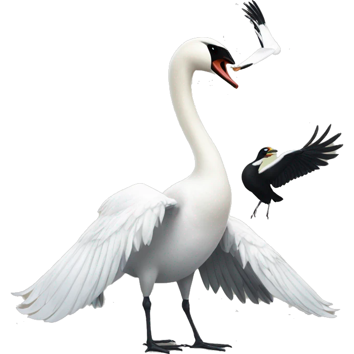 a swan and a magpie having a fight emoji