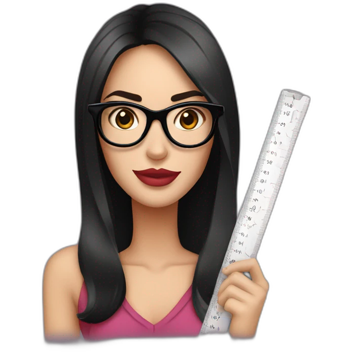 megan fox with big black thick border glasses holding a ruler emoji