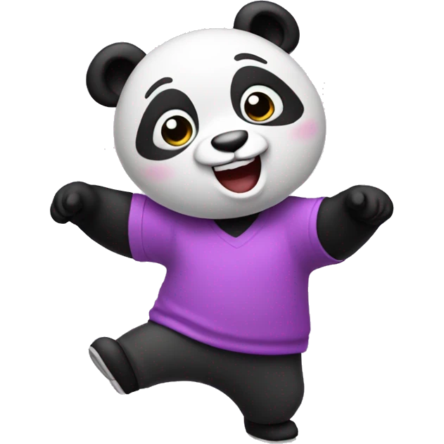 A pink panda wearing a purple shirt dancing  emoji