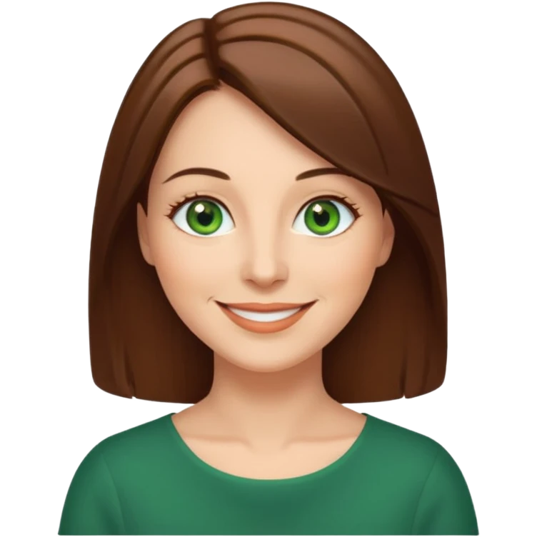 middle age woman with green eyes and shoulder length straight brown hair emoji