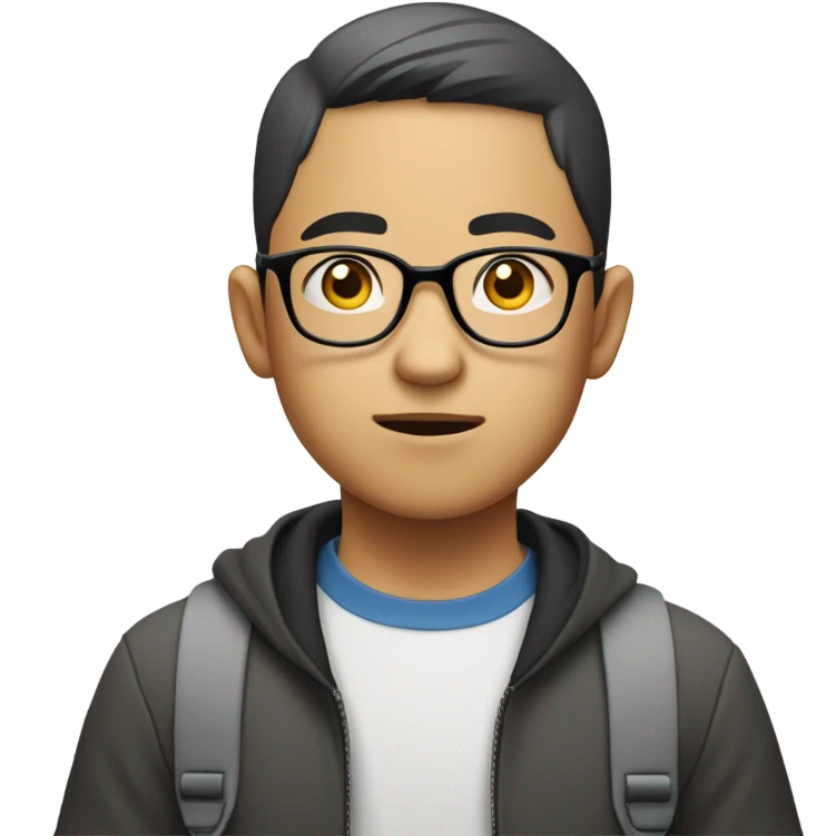  a bald Asian young boy student, in glasses, very confused.  emoji