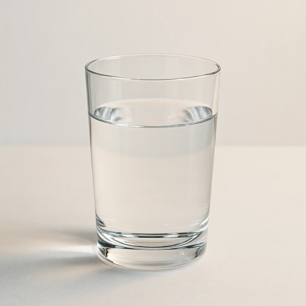 photo realistic transparent glass of water on a light background emoji