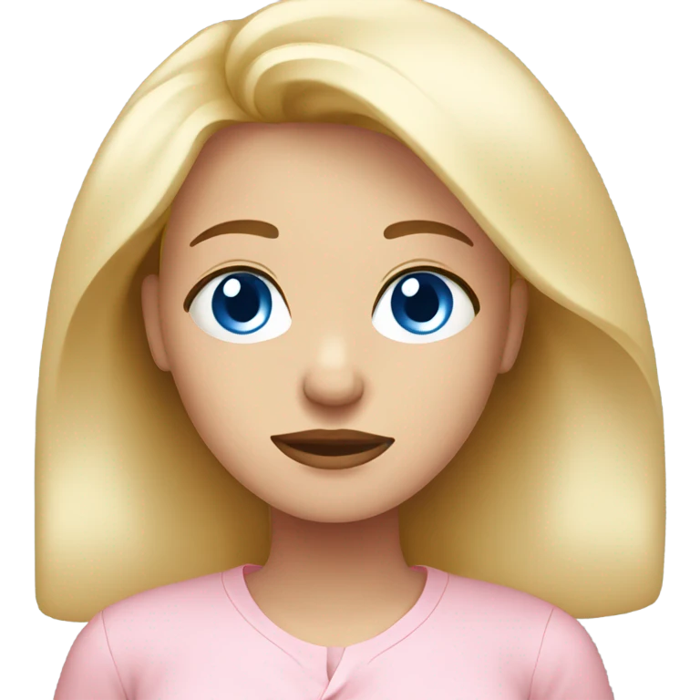 blonde woman blue eyes. sad expression. light pink shirt emoji