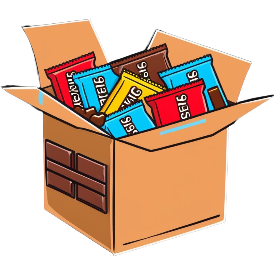 cardboard box full of wrapped Hershey's chocolate bars emoji