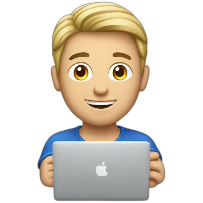 european guy using macbook laptop emoji