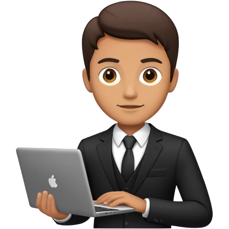 Man in black business suit with laptop emoji