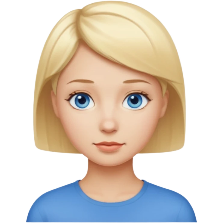 Mujer pelo rubio y muy corto ojos azules cara redonda emoji