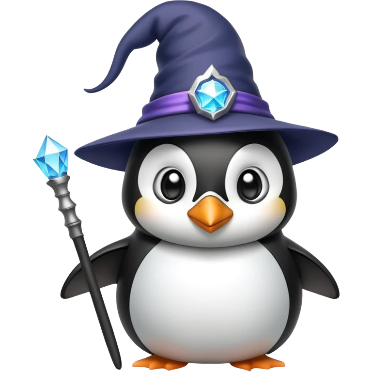 penguin wearing wizard hat and holding magic wand emoji