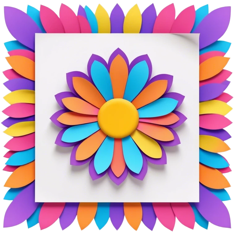 3D, psychedelic colored note paper with hippie style flower border emoji