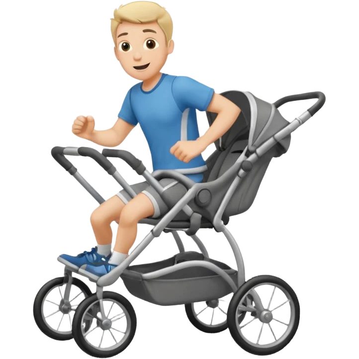 man running with stroller, energetic expression emoji
