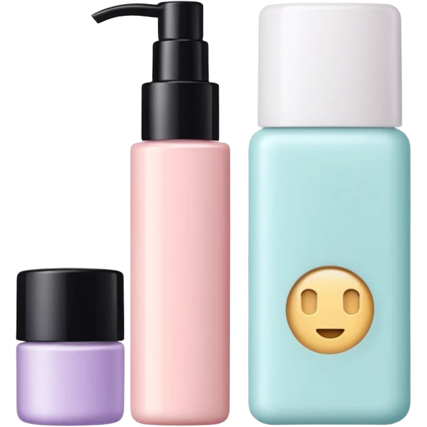 Productos de skincare aesthetic y maquillaje emoji