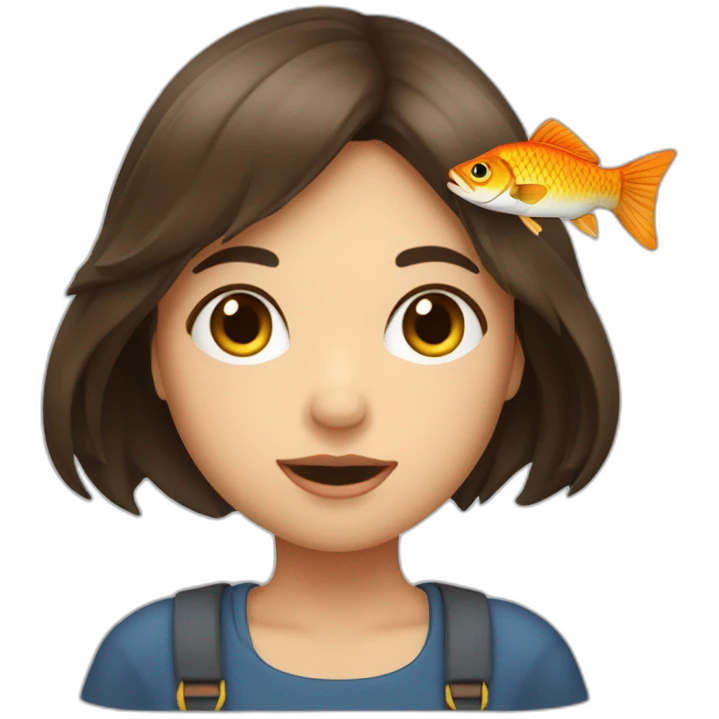 Fille avec une frange brune qui mange du poisson emoji
