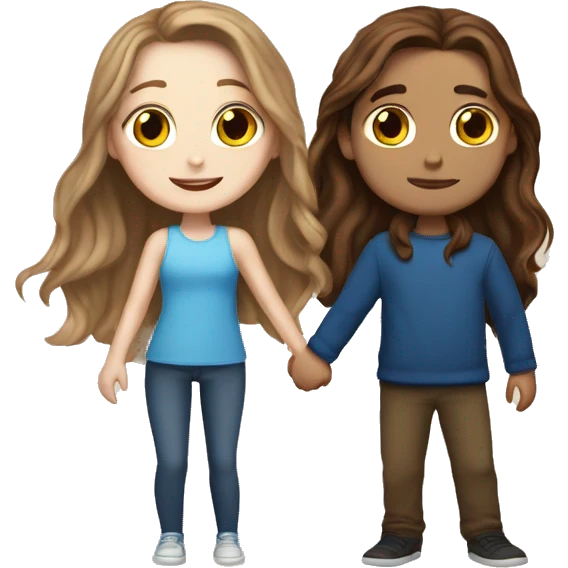 Realistic white girl with long brown hair and white boy with brown hair and blue eyes hugging  emoji
