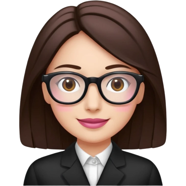 une ado, brune aux cheuveux tres fonces longs lisses blanche, ,lunettes carres noires, yeux bruns fonces joues rose emoji