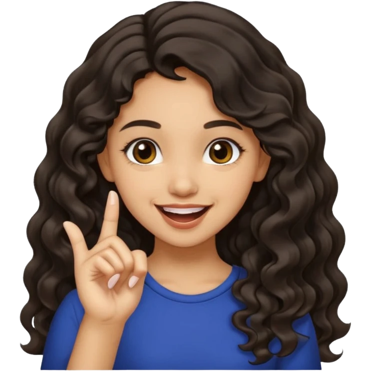 a light skin girl w black slight brown really tall wavy hair biting one fingering and smiling (in a flirty way) with big brown pretty eyes , make sure shes biting the finger, and the hair is wavy not curly emoji