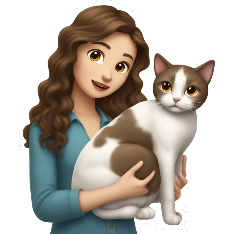 cute wavy hair women with white skin and brown hair petting a cat emoji