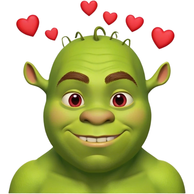 shrek with hearts over his head emoji