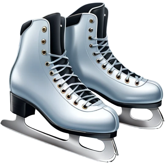 An icon featuring a pair of elegant figure skates resting on scratched ice in the center of an ice stage. The background shows distant spectator stands, with soft spotlights highlighting the skates. Transparent background emphasizes the quiet beauty of the scene. emoji